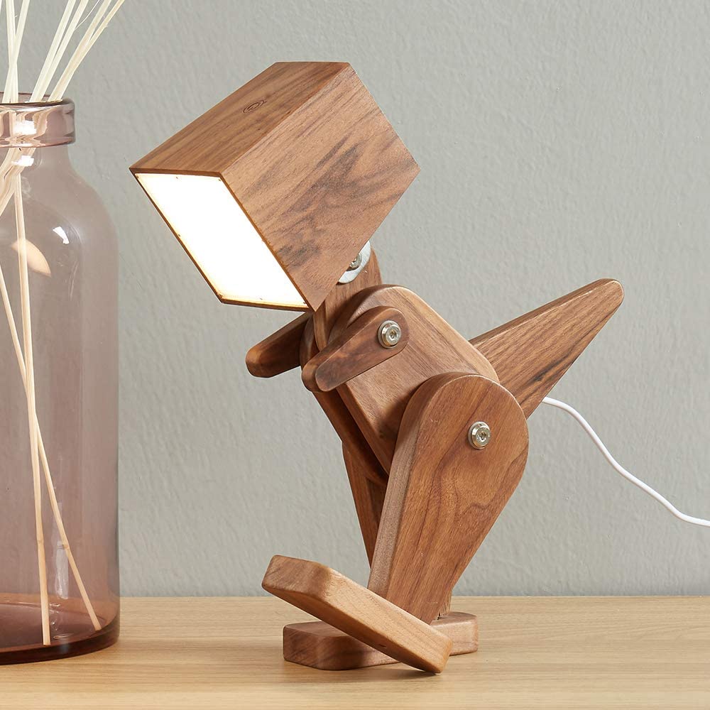 Posable wooden dinosaur t-rex desk lamp