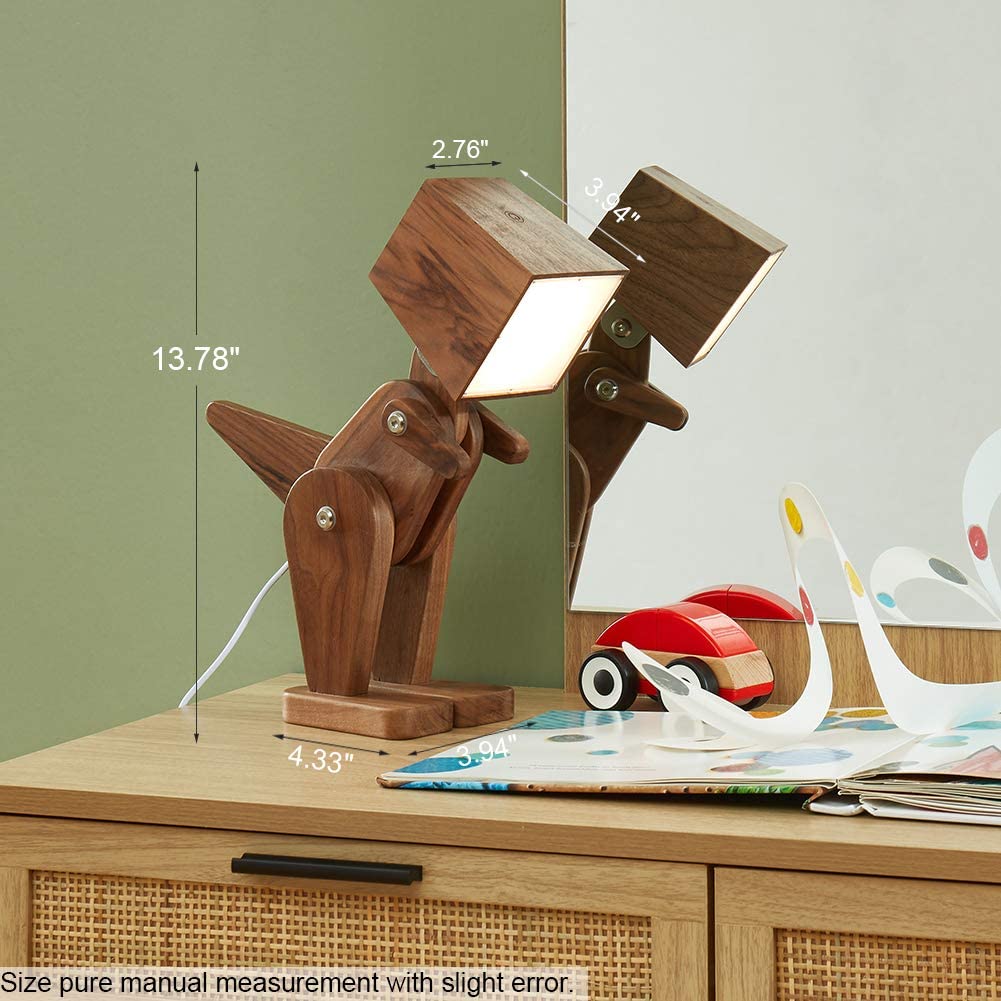 Posable wooden dinosaur t-rex desk lamp