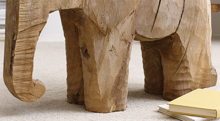 Wooden Elephant Side Table - Hand Sculpted wooden elephant