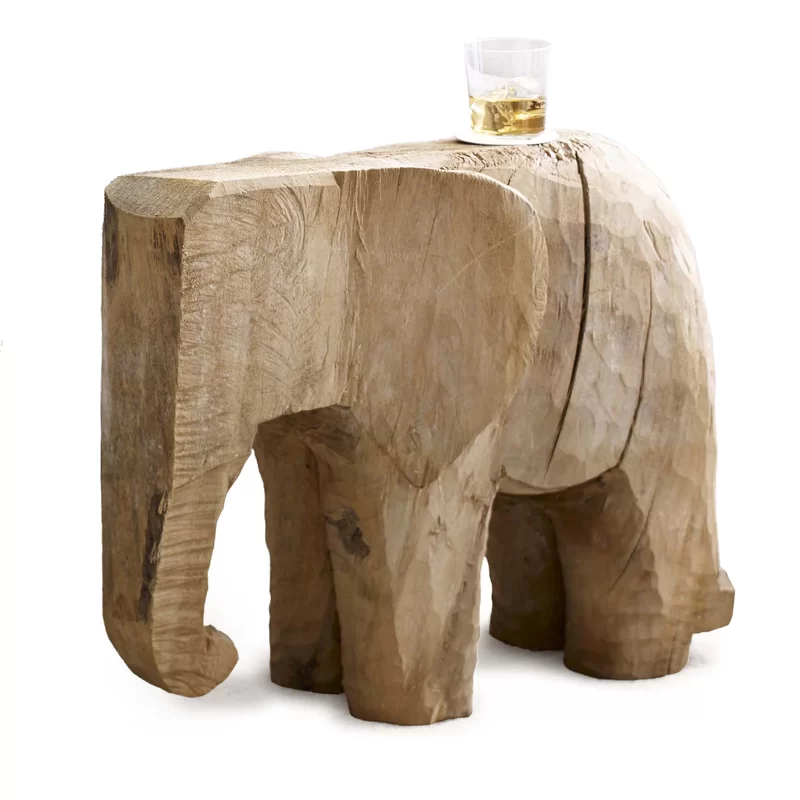Wooden Elephant Side Table - Hand Sculpted wooden elephant