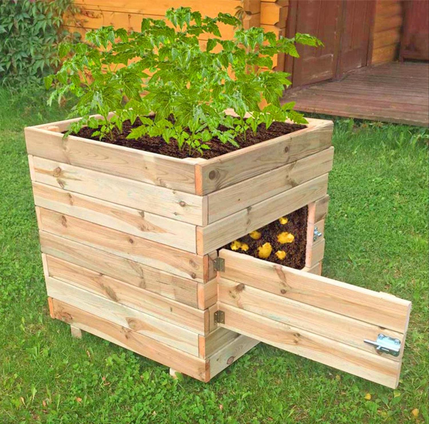 Wooden Potato Planter With a Door - DIY Wooden potato planter plans