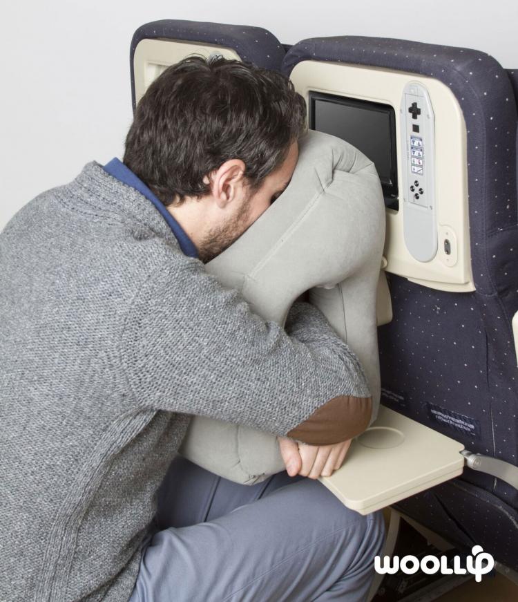 Unique Travel Pillow - Inflatable travel pillow - Pillow lean against pullout table to sleep on plane