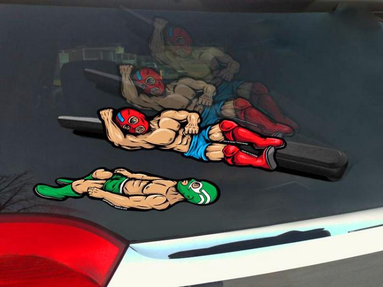 Wrestler Elbow Drop Rear Wiper Blade Attachment - Masked wrestlers rear wiper decals