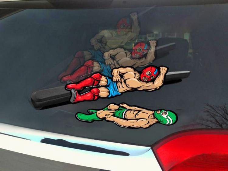 Wrestler Elbow Drop Rear Wiper Blade Attachment - Masked wrestlers rear wiper decals