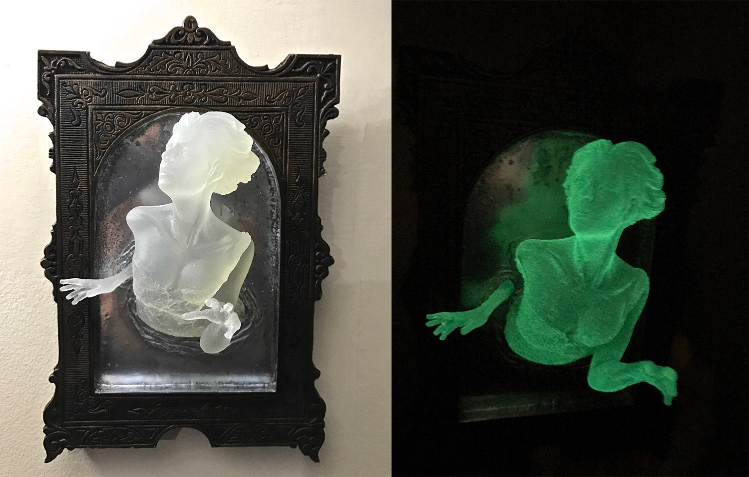 Super Creepy Ghost In The Mirror Wall Plaque That Glows In The Dark - 3D Mirror Ghost Figure Sculpture