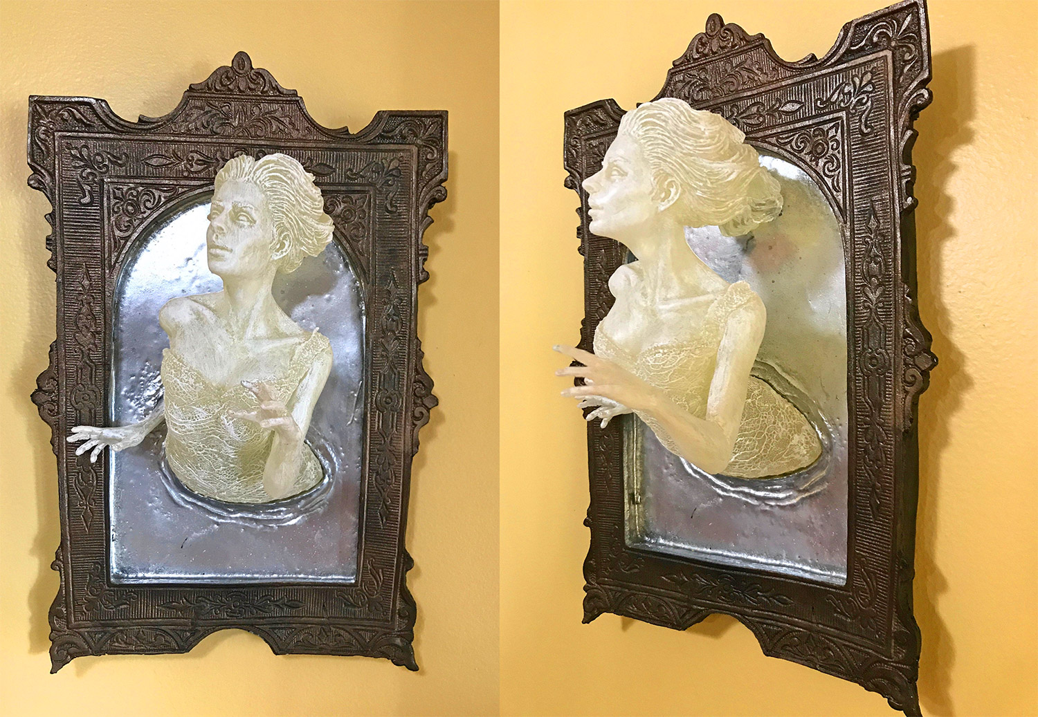 Super Creepy Ghost In The Mirror Wall Plaque That Glows In The Dark - 3D Mirror Ghost Figure Sculpture