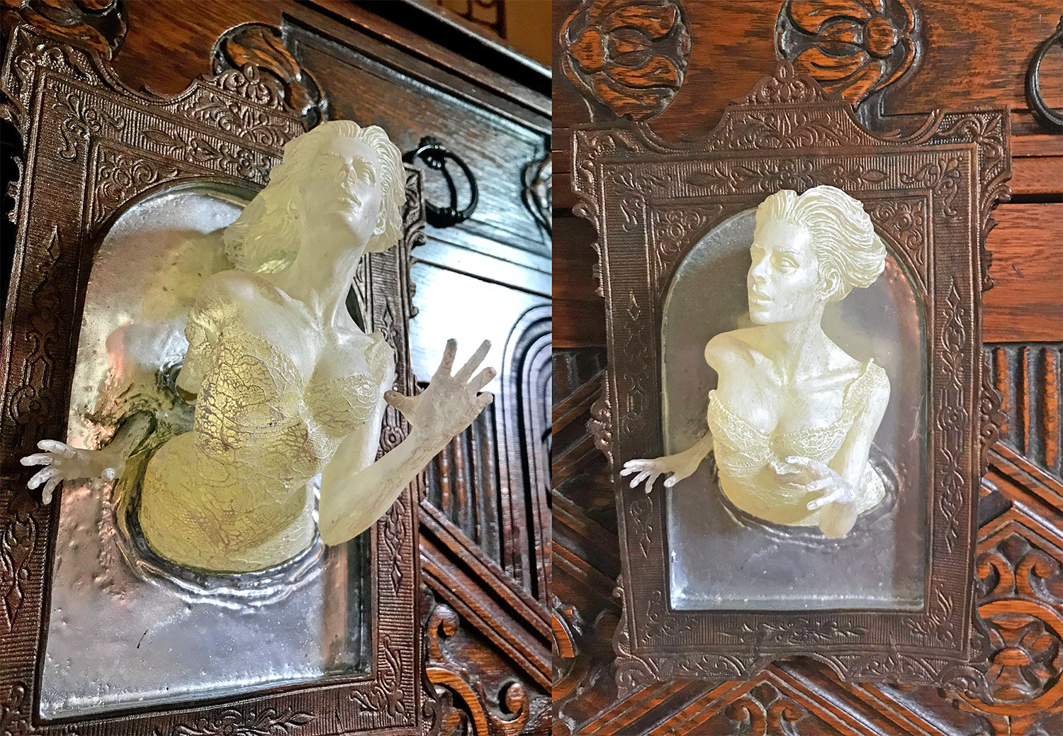 Super Creepy Ghost In The Mirror Wall Plaque That Glows In The Dark - 3D Mirror Ghost Figure Sculpture