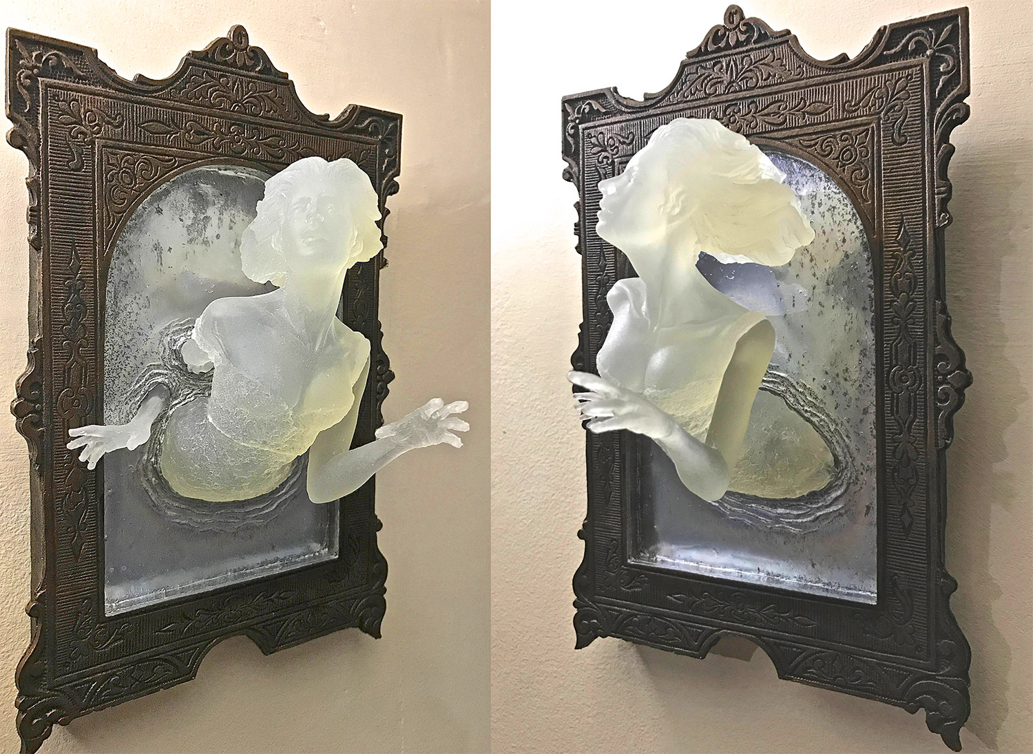 Super Creepy Ghost In The Mirror Wall Plaque That Glows In The Dark - 3D Mirror Ghost Figure Sculpture
