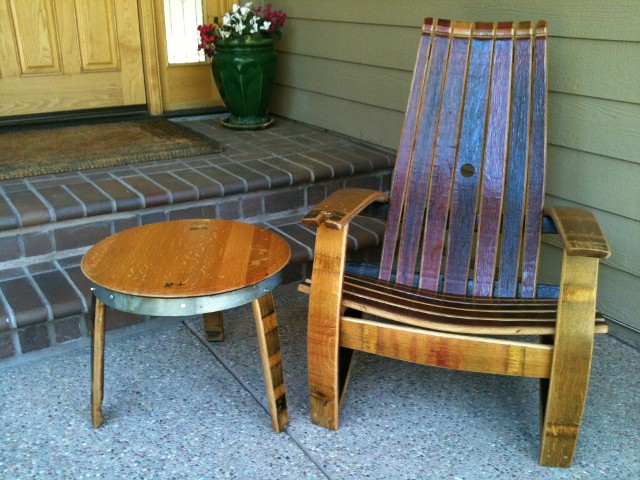 Adirondack Chair Made From an Old Wine Barrel - Wooden Wine Glass holding chair - Wine slot chair