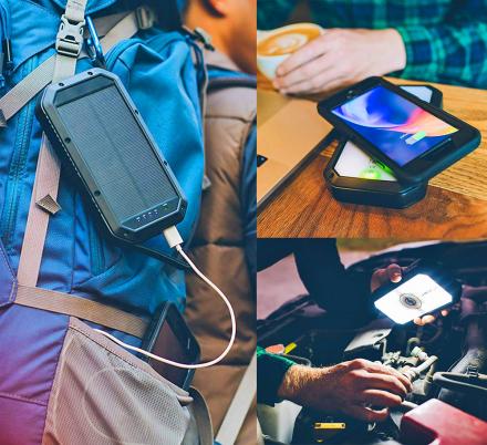 Wireless Charging Solar Powered Phone Charger Battery With Flashlight